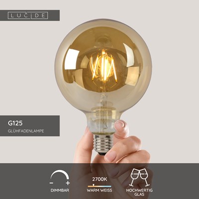 Lucide G125 - Glühfadenlampe - Ø 12,5 cm - LED Dim. - E27 - 1x8W 2700K - Amber